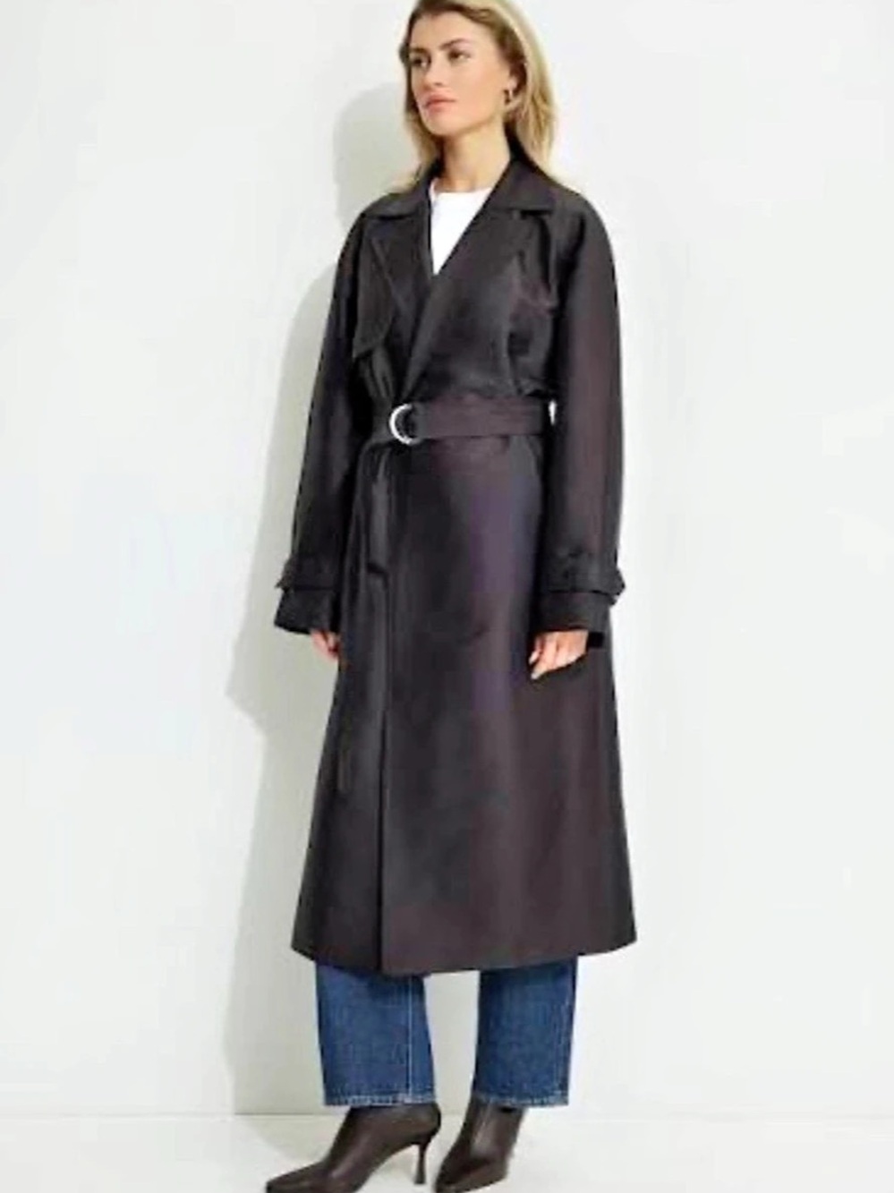 Dynamitr Utility Satin Contrast Duster Trench Coat, Black